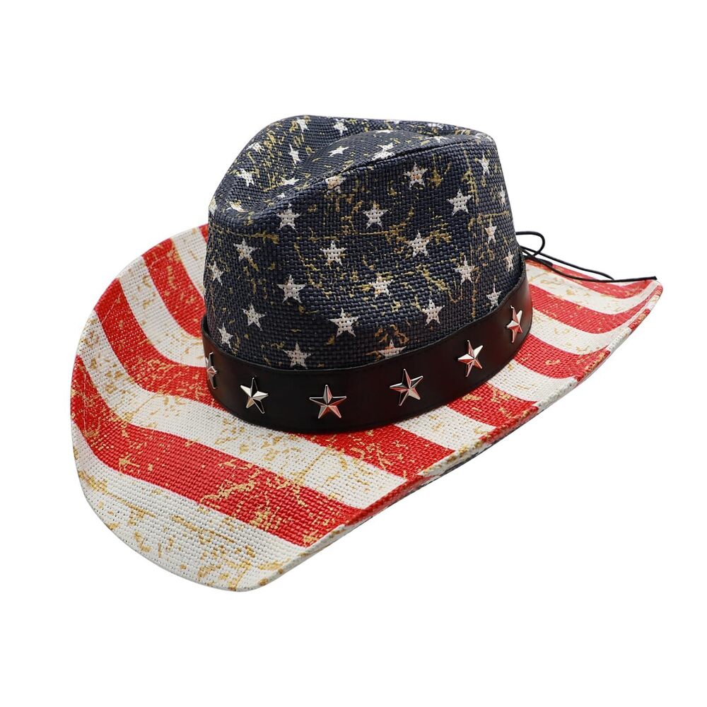 9681 Straw Cowboy Hat Unisex Western Beach Sun Hat Wide Brim Fedora Hat